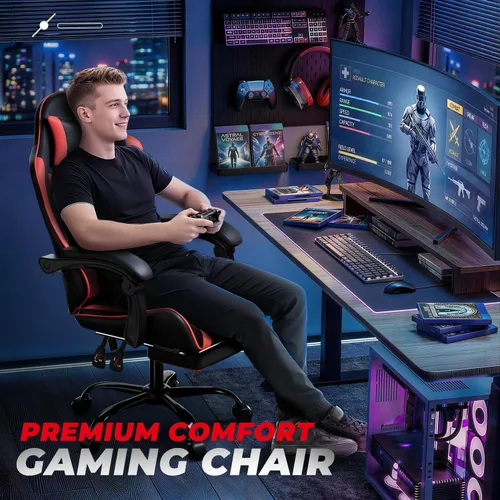Miniatura 3 de Auto Dynasty Silla para videojuegos ergonómica, silla de oficina de respaldo alto con soporte lumbar ajustable, apoyabrazos articulado, apoyacabezas