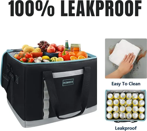 Miniatura 3 de INSMEER Bolsa térmica aislada para 65 latas/32 latas, bolsa enfriadora grande con correa para el hombro, enfriadores portátiles plegables a prueba