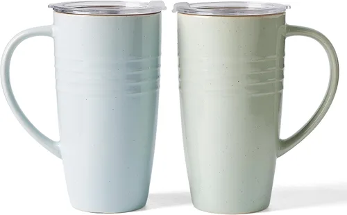 Miniatura 30 de famiware Jupiter - Taza de café grande de 20 onzas con tapa, taza de cerámica con asa para café con leche, té, cacao, leche, hogar y oficina, apta