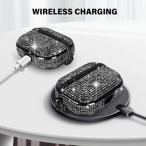 Miniatura 4 de LUVI Compatible con AirPods Pro (2019) Funda de diamantes de imitación con purpurina brillante de cristal brillante linda funda protectora a prueba