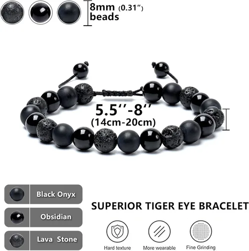 Miniatura 20 de SAMXY Triple Protection Bracelet, 8mm Healing Crystal Bead Bracelet, 3pcs Blue Red Tiger's Eye Obsidian Hematite Bracelet Women Men