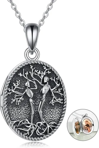 Miniatura 13 de ONEFINITY Collar con medallón de árbol de la vida, collar de plata de ley que sostiene fotos, colgante de medallón del árbol de la vida