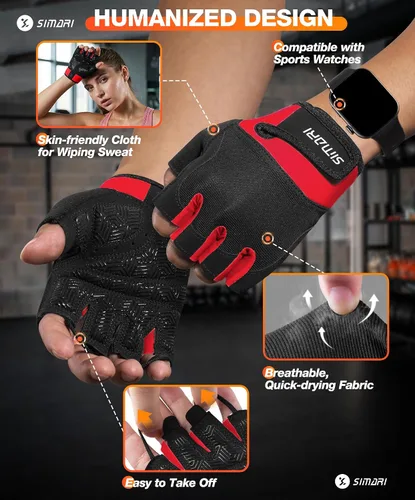 Miniatura 5 de SIMARI Guantes transpirables de entrenamiento para hombres y mujeres, guantes de levantamiento de pesas con acolchado, agarre, protección completa