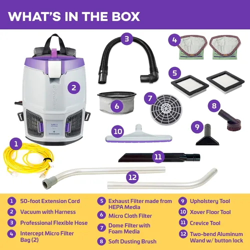 Miniatura 11 de ProTeam GoFit 3 Aspiradora de Mochila Comercial con Kit de Herramientas de Vara de Dos Piezas Multisuperficie Xover, 3 cuartos de galón, Con Cable