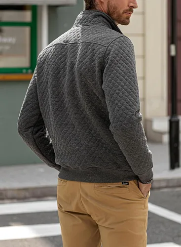 Miniatura 2 de JMIERR Sudadera acolchada para hombre, casual, de manga larga, cuello alto, con botones