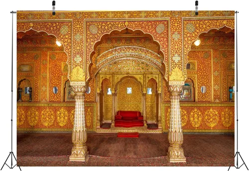 Miniatura 3 de BELECO Telón de fondo de tela de 5 x 3 pies del palacio real indio, sala de audiencia privada en el trono de Anup Mahal y Maharaja con tallas