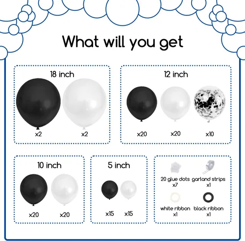 Miniatura 2 de COKAOBE Kit de arco de guirnalda de globos en blanco y negro, 124 globos de látex de confeti blanco y negro para baby shower, cumpleaños