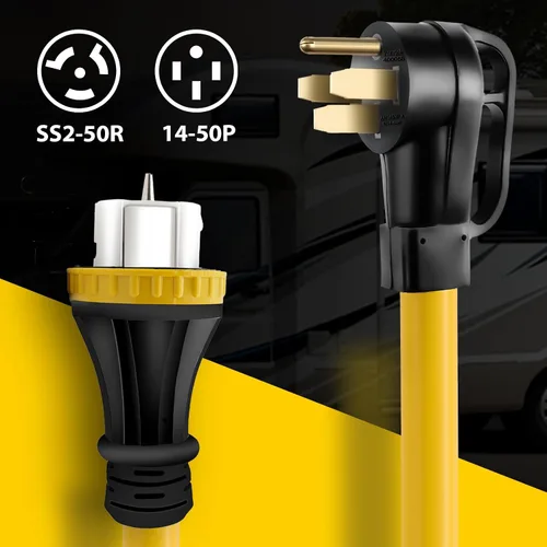 Miniatura 2 de Cable generador de 50 amperios con caja de entrada de alimentación preperforada, cable de extensión de generador de alta resistencia real STW