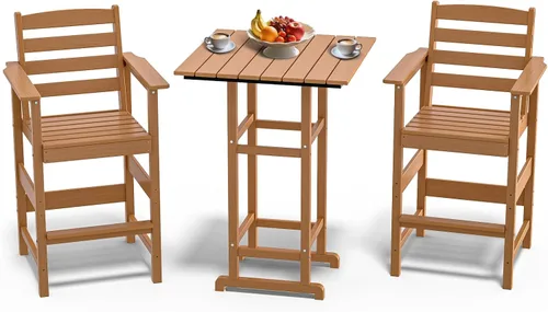 Miniatura 15 de nevilywood Adirondack - Juego de 5 sillas altas de bar, juego de 4 sillas de bar Adirondack con mesa, muebles de patio de polietileno de alta Teca