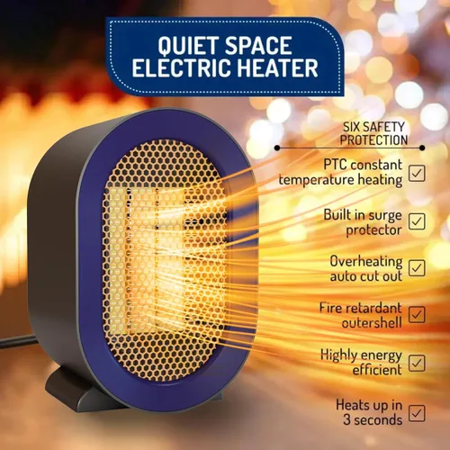 Miniatura 2 de Calentador eléctrico portátil, calentador de cerámica PTC morado mate con termostato para calentamiento rápido, ideal para uso silencioso y seguro