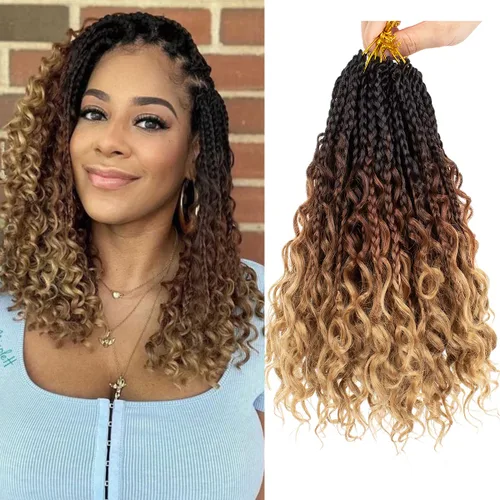 Miniatura 13 de COOKOO Cabello de Trenzas de Caja Bohemias de Ganchillo de 8 Pulgadas para Mujeres Negras, Paquete de 8, Cabello Sintético de Trenzas de Caja