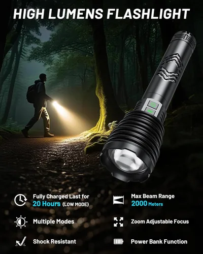 Miniatura 2 de Linternas de 600.000 lúmenes altos, 6 modos con carga rápida, linterna potente recargable súper brillante IP67 impermeable y resistente a los golpes
