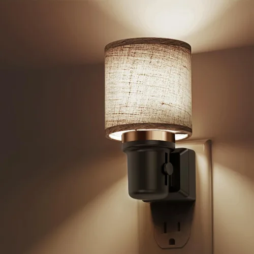 Miniatura 13 de L LOHAS LED Luces Nocturnas Enchufables en la Pared, Luz Nocturna Decorativa de Cilindro de Tela Boho con Borla, Sensor de Crepúsculo a Amanecer
