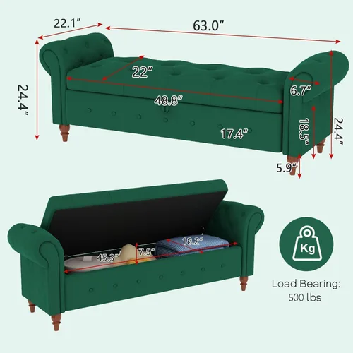 Miniatura 12 de NIOIIKIT Banco Otomano de Almacenamiento de 160 cm, Banco de Entrada con Botones Acolchados, Banco Largo de Brazos Enrollados para Dormitorio, Sala