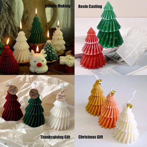 Miniatura 4 de Moldes de Árbol Navideño para Velas, Moldes de Árbol de Origami de Silicona de 12.2 cm para Hacer Velas, Moldes de Árbol de Resina para Cera de Soja