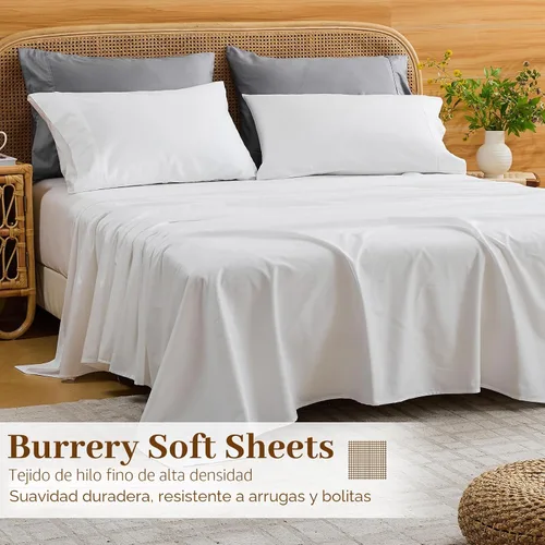 Miniatura 6 de Bedlifes Sábanas de algodón egipcio de 1000 hilos, tamaño King, 4 piezas con bolsillo profundo de 16 pulgadas, ropa de cama ultrasuave refrescante