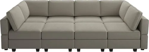 Miniatura 8 de Belffin - Sofá seccional modular con chaises de almacenamiento, sofá cama seccional, sofá de 8 asientos, cama seccional, color gris