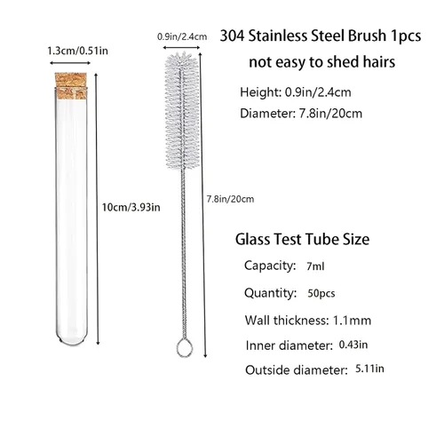 Miniatura 2 de 50 tubos de ensayo de vidrio transparente de 0.5 fl oz (0.512 x 3.937 in) con tapones de corcho y 1 estante de tubos de plástico de 50 agujeros