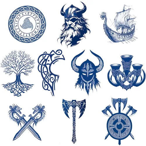 Miniatura 8 de 10 tatuajes vikingos celtas nórdicos para la parte posterior de las manos y los antebrazos, tatuajes tribales de Bule para la cara, fiesta vikinga