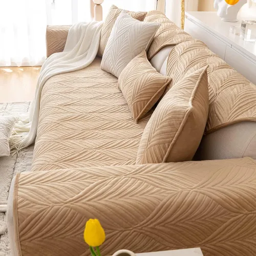 Miniatura 5 de vctops Fundas acolchadas de terciopelo súper suave para sofá y sillón, funda antideslizante para sofá seccional con patrón de hojas, forro de sofá