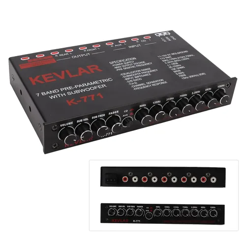 Miniatura 2 de Ecualizador gráfico de audio para automóvil de 7 bandas con filtro de paso bajo, entradas de alto nivel, salidas sub delanteras y traseras