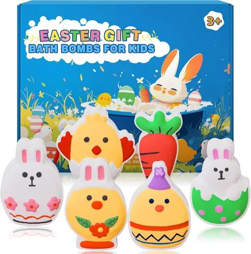 Bombas de baño de Pascua para niños, rellenos de cesta de Pascua para adolescentes, paquete de 6 unidades para niños y niñas, formas de conejito de