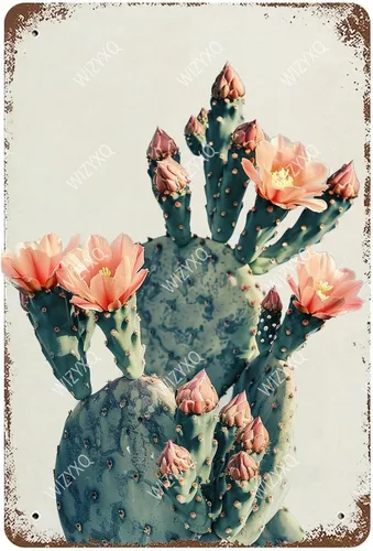 Letreros de metal con diseño de cactus de flores, letrero de hojalata vintage, decoración de pared retro para sala de estar, dormitorio, jardín,