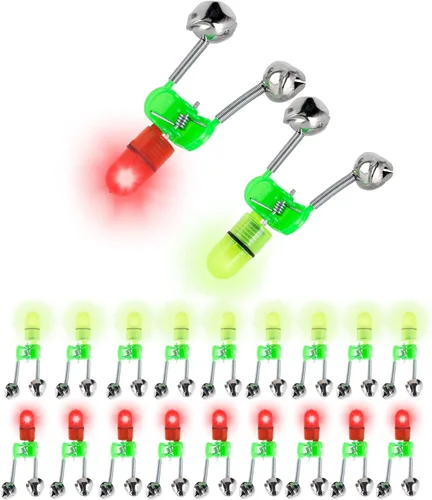 OHOH Luz de Alarma de Mordida de Pesca Nocturna con Luces LED, Campanas Gemelas y Anillo de Alarma de Mordida de Pesca en la Caña de Pescar