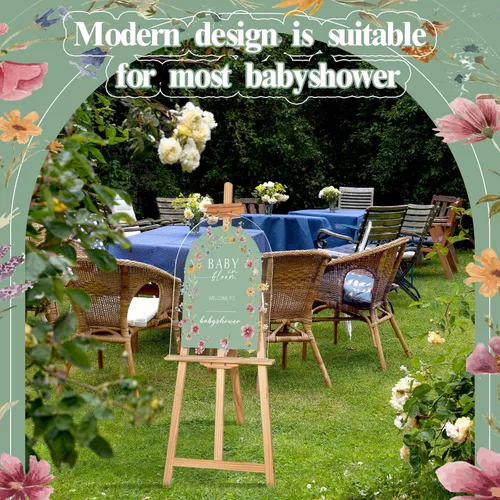 Miniatura 6 de Yousoontic Letrero de bienvenida de acrílico para baby shower, de 24 x 18 pulgadas, letrero de bienvenida de flores silvestres con flores silvestres