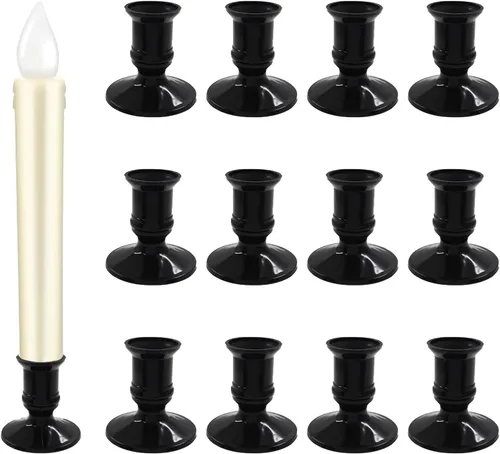 Juego de 12 portavelas cónico negro mate, portavelas de metal vintage para mesa de comedor, mantel de aniversario de boda, decoración de fiesta,