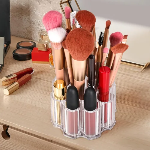 Organizador de brochas de maquillaje dividido, 12 ranuras profundas, soporte para brochas cosméticas de acrílico transparente y almacenamiento para