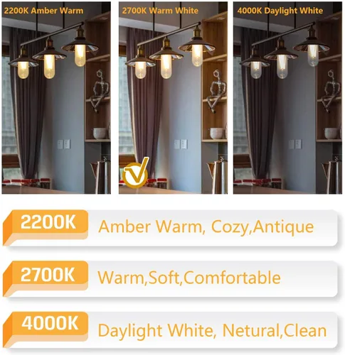 Miniatura 4 de Bombillas LED T10 Edison - Blanco cálido, 2700 K, regulables, estilo vintage, equivalente a 4 W incandescentes de 40 W, base E26, paquete de 3