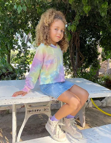 Miniatura 4 de Arshiner - Sudadera corta con capucha y manga larga con teñido batik para niñas