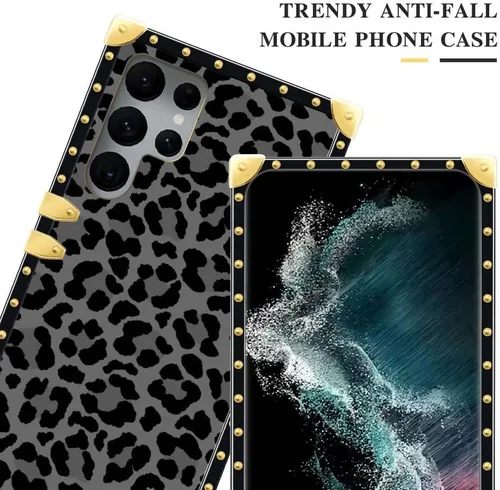 Miniatura 3 de DAIZAG Compatible con Samsung Galaxy S22 Ultra, B Funda de leopardo negro de lujo elegante para mujeres y niñas, decoración de metal, esquina