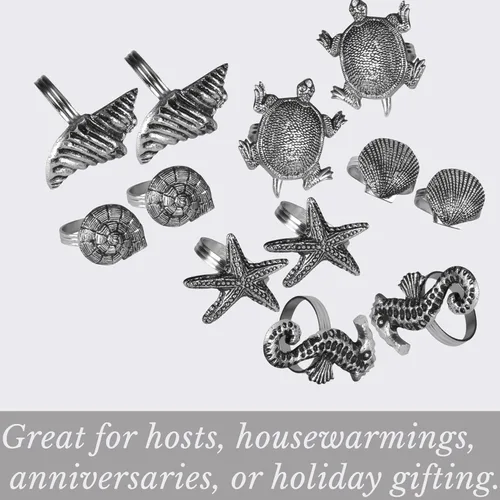 Miniatura 7 de ALPHA Living HOME Juego de 12 servilleteros de alta calidad, 100% metal, decoración de mesa resistente al óxido, servilleteros antiguos de concha