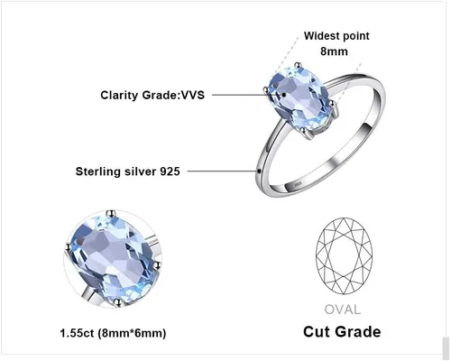 Miniatura 2 de JewelryPalace Anillos de compromiso solitarios de plata de ley 925 chapados en oro de 14 quilates con piedra natal de topacio azul citrino y piedras