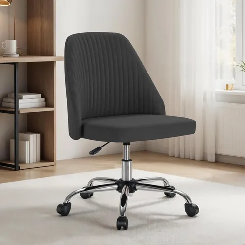 Miniatura 8 de Simple Deluxe Silla de escritorio de oficina sin brazos, moderna y bonita, silla giratoria cómoda, sillas de oficina en casa con ruedas, altura