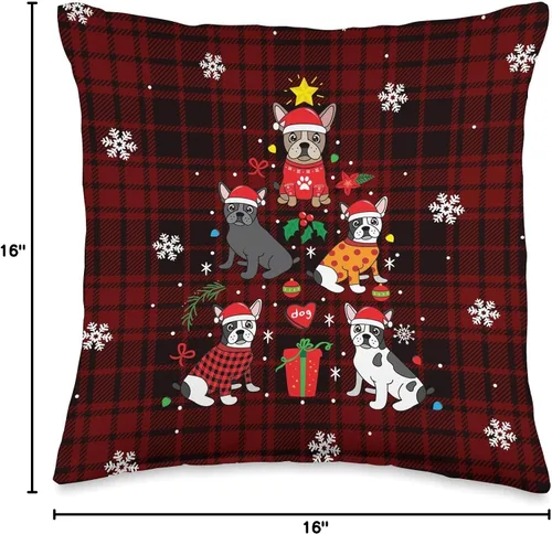 Miniatura 4 de Bulldog francés regalo lindo Navidad Bulldog francés adorno de Navidad árbol perro divertido regalo manta almohada 16x16, multicolor