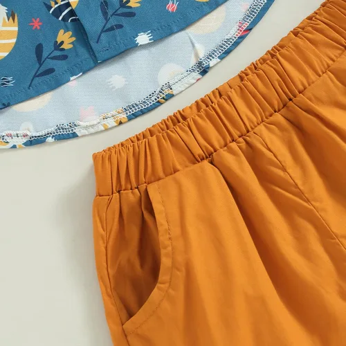 Miniatura 19 de Conjunto de 2 piezas de camiseta de manga corta con botones y pantalones cortos sólidos para bebé niño