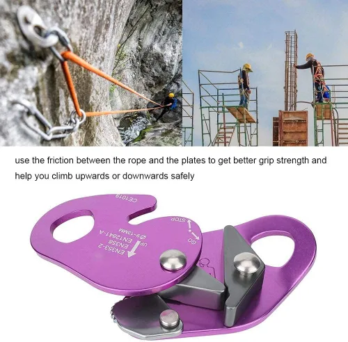 Miniatura 5 de Cuerda de escalada para frenar y frenar, cuerda de agarre, engranaje de pico para montañismo, diámetro adecuado, cuerda de 0.354-0.512 in (morado)