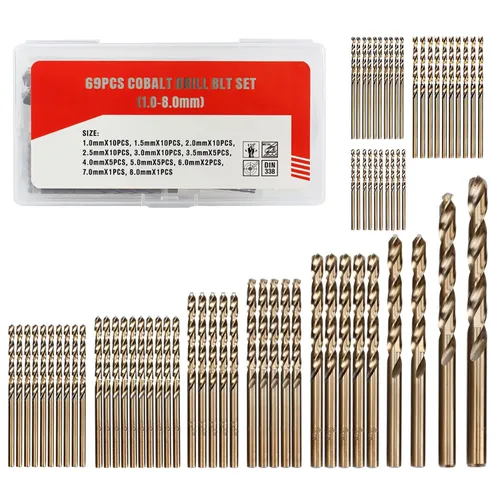 Miniatura 11 de Juego de 19 brocas métricas de cobalto M35, 0.039 in a 0.394 in (incrementos de 0.020 in), brocas helicoidales con acabado bronce, punta piloto