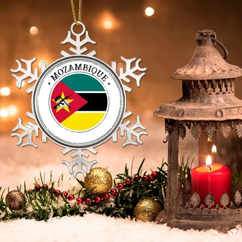 Miniatura 3 de Mozambique - Adornos de Navidad de copo de nieve de metal, recuerdo patriótico, regalo de recuerdo de país, adornos de Navidad para árbol, bandera