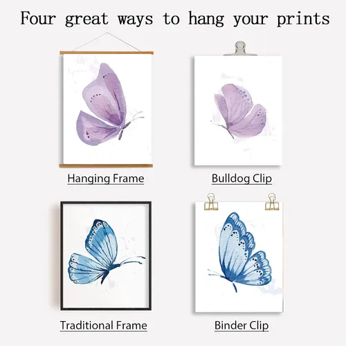 Miniatura 5 de SUPERDANT Juego de 6 impresiones artísticas de pared de mariposas en acuarela azul y morado con diseño de mariposas, lienzo sin marco, arte de pared