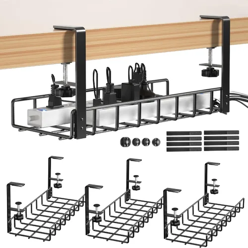 Miniatura 10 de Paquete de 2 bandejas de organización de cables debajo del escritorio, 31.4 pulgadas, organización de cables debajo del escritorio sin taladrar Negro