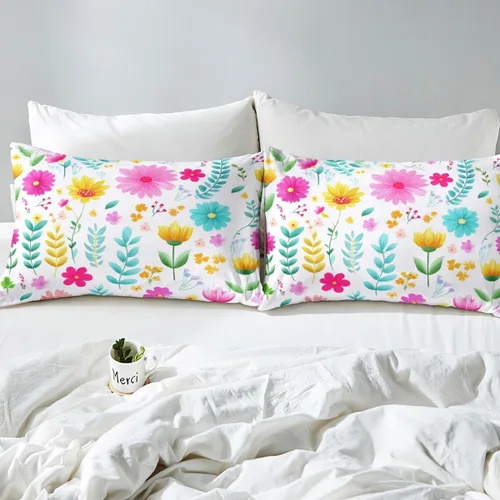 Miniatura 6 de Manfei Juego de sábanas de acuarela floral tamaño individual, juego de ropa de cama con flores botánicas, juego de sábanas de dibujos animados