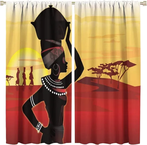 Miniatura 49 de Cortina de mujer africana, con estampado étnico tribal y étnico, reducción de ruido, para dormitorio, sala de estar, cortinas con aislamiento