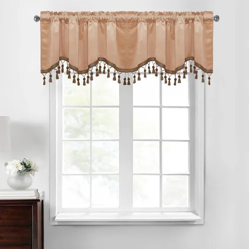 Miniatura 12 de StangH Cortinas decorativas de lujo, cenefa azul con bloqueo de luz, cenefa festoneada para ventana pequeña con bolsillo sólido para barra, cortina
