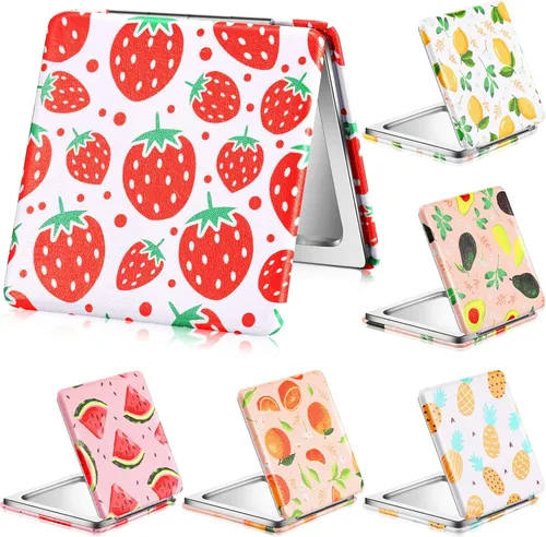 Vicenpal Espejos Compactos Pequeños de Bolsillo con Diseño de Frutas, Mini Espejos Magnificantes Portátiles de Maquillaje, Espejo de Doble Cara de