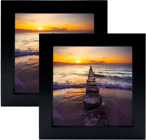 Juego de 2 marcos de fotos negros de 5 x 5, marco cuadrado de madera maciza para montaje en mesa o pared