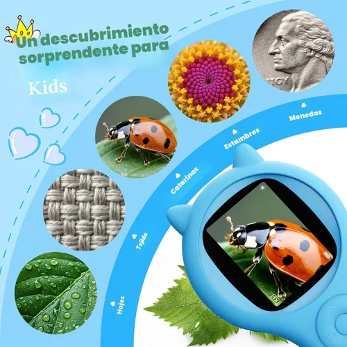 Miniatura 9 de Microscopio de exploración al aire libre para niños, microscopio digital portátil 500X con pantalla IPS de 2 pulgadas, juguete STEM de viaje de Azul